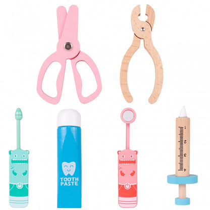 Trusa Medicala din lemn Dentistry Luxury idealSTORE, Include Diverse Accesorii Dentare, Termometru, Stetoscop, Seringa, Mulaj dentar, Joc Creativ si Interactiv, Geanta Depozitare