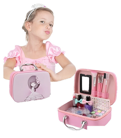 Trusa de Machiaj pentru copii LittlePrincess IdealStore, Include o multime de elemente pentru infrumusetare, Dar elemente si pentru ingrijirea unghiilor, Lampa UV, Geanta cu maner pentru transport