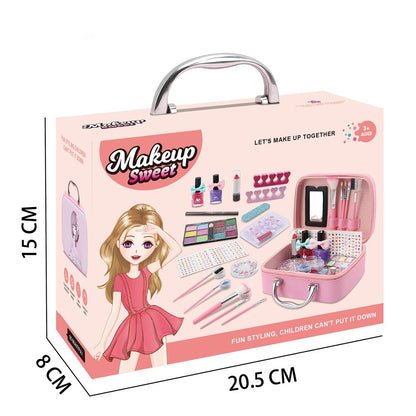 Trusa de Machiaj pentru copii LittlePrincess IdealStore, Include o multime de elemente pentru infrumusetare, Dar elemente si pentru ingrijirea unghiilor, Lampa UV, Geanta cu maner pentru transport