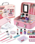 Trusa de Machiaj pentru copii LittlePrincess IdealStore, Include o multime de elemente pentru infrumusetare, Dar elemente si pentru ingrijirea unghiilor, Lampa UV, Geanta cu maner pentru transport