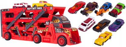 Camion Interactiv Car Laucher idealSTORE, Echipat cu 8 masinute pentru lansare pe 3 nivele, Roti rezistente din cauciuc, Rampa, Fabricat din plastic Durabil, Dezvolta coordonarea si abilitatile motorii ale copilului mic