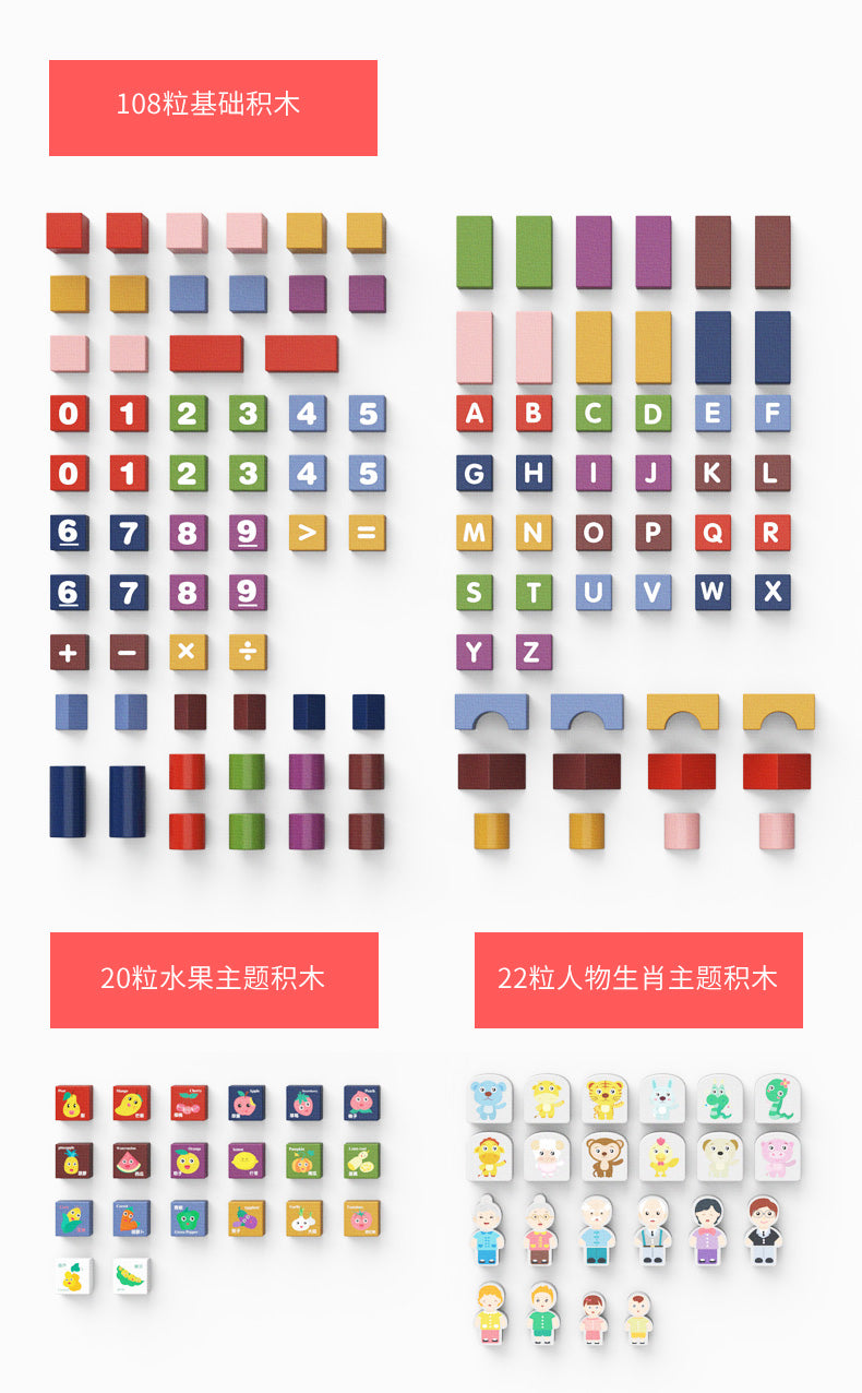 Set Constructie Cuburi din lemn natural The Merry Town idealSTORE, Include covor Puzzle,179 elemente Multicolore, Numere, Vopsea Non-Toxica, Stimuleaza Creativitatea Copilului