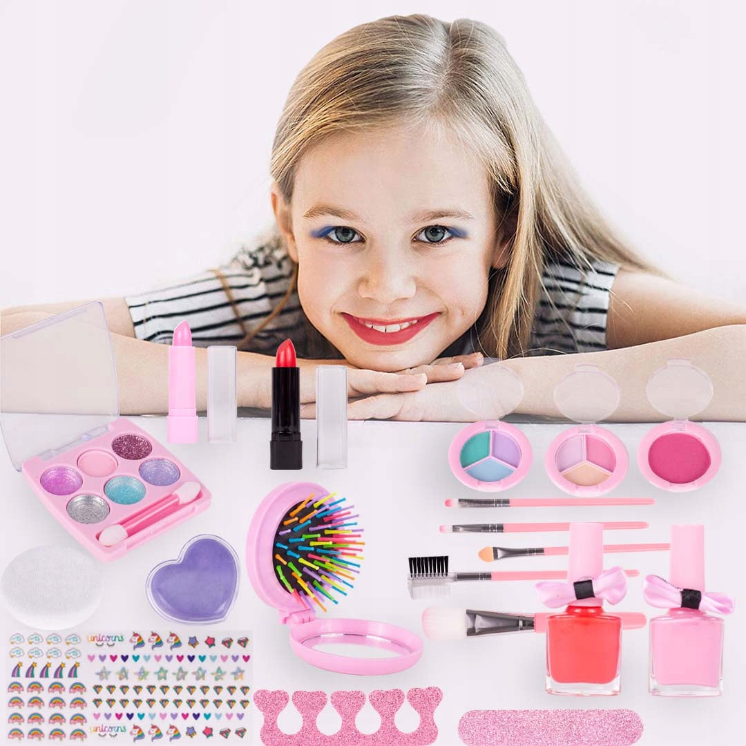Trusa de Machiaj pentru copii Little Mermaid IdealSTORE Include 22 de elemente pentru Machiaj, elemente pentru ingrijirea unghiilor, Geanta cu maner pentru transport