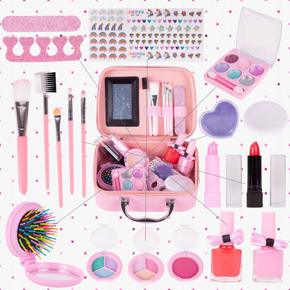 Trusa de Machiaj pentru copii Little Mermaid IdealSTORE Include 22 de elemente pentru Machiaj, elemente pentru ingrijirea unghiilor, Geanta cu maner pentru transport