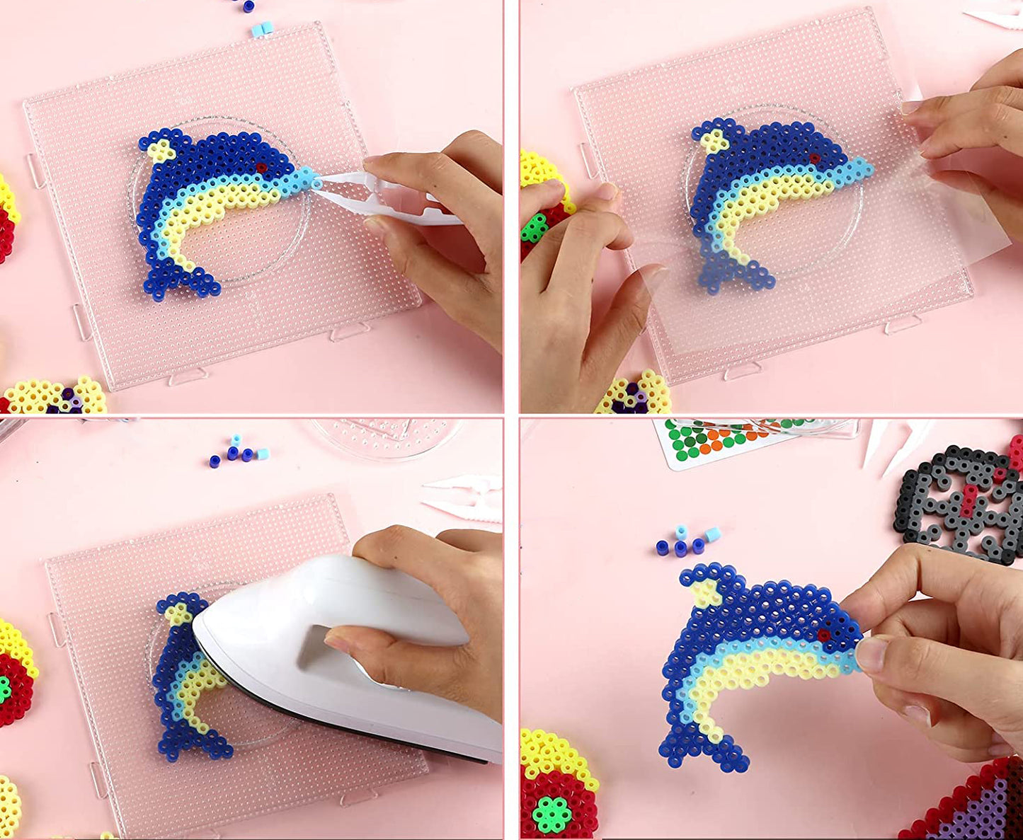 Set 6000 Margele de calcat Iron Beads idealSTORE, cu Sabloane, Pensete, Tampoane, Hartie de calcat, culoare Multicolor