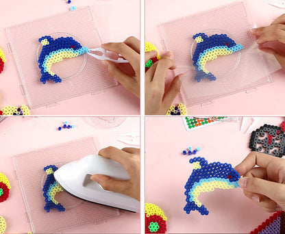 Set 6000 Margele de calcat Iron Beads idealSTORE, cu Sabloane, Pensete, Tampoane, Hartie de calcat, culoare Multicolor