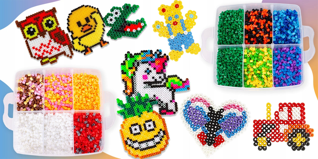 Set 6000 Margele de calcat Iron Beads idealSTORE, cu Sabloane, Pensete, Tampoane, Hartie de calcat, culoare Multicolor