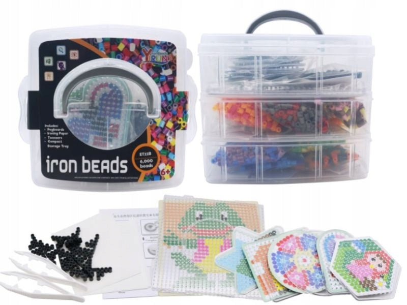 Set 6000 Margele de calcat Iron Beads idealSTORE, cu Sabloane, Pensete, Tampoane, Hartie de calcat, culoare Multicolor