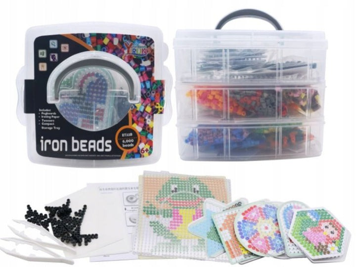 Set 6000 Margele de calcat Iron Beads idealSTORE, cu Sabloane, Pensete, Tampoane, Hartie de calcat, culoare Multicolor