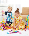 Set Piese Magnetice Educationale idealStore MagicKids Stick, 65 Piese, diferite Culori, Posibilitatea de a Construi forme Nelimitate, Magneti Neodim, Stimularea Imaginatiei si a Creativitatii