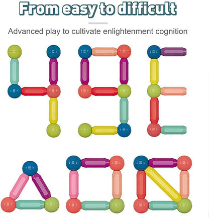 Set Piese Magnetice Educationale pentru Copii idealSTORE Magnetic Stick, Include 66 de Piese de diferite Culori, Posibilitatea de a Construii forme Nelimitate, Maganeti Neodim, Stimularea Imaginatiei si a Creativitatii