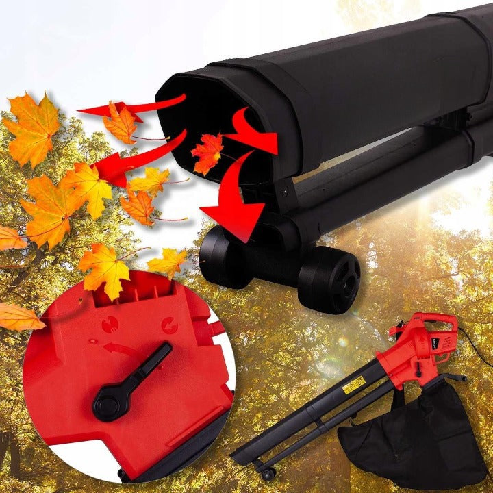 Suflanta si aspirator de gradina cu tocator profesionala IdealStore, Putere 3200W cu sac pentru colectare, de putere mare cu eficienta sporita