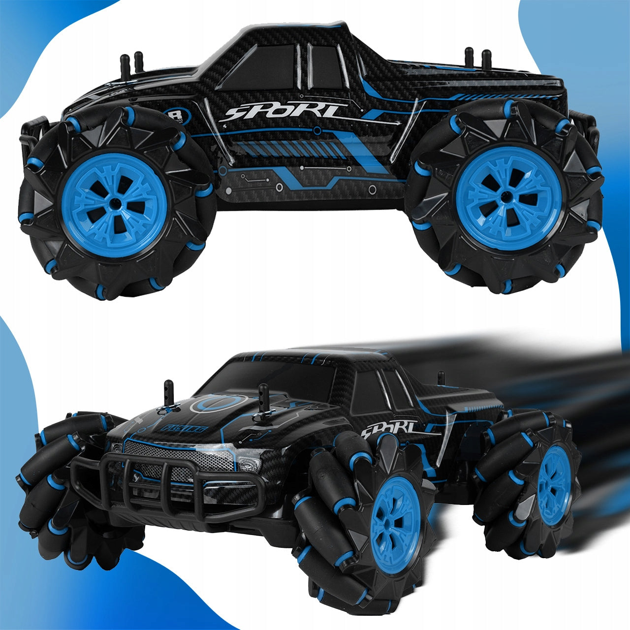 Masinuta cu Telecomanda King Sport idealSTORE, Include 17 Butoane pentru Control, Ceas cu 3 moduri pentru Controlul Masinutei, Control Volum, Sunete si Cantece de Masina, Lumini Albastre, Roti Cauciucate, Viraj Stanga-Dreapta, Inainte-Inapoi, Lateral