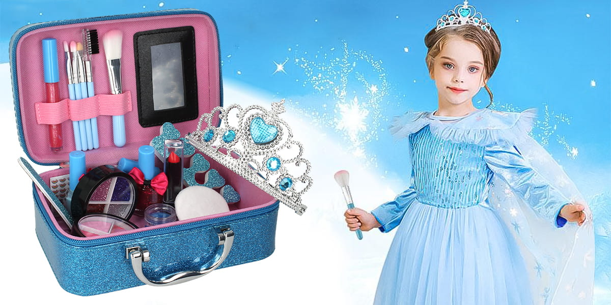 Trusa de Machiaj pentru Copii Princess Make-up idealSTORE, Include o Colectie interesanta de accesorii pentru infrumusetare, Geanta cu Maner pentru Transport, Distractia dezvolta Creativitatea si Imaginatia