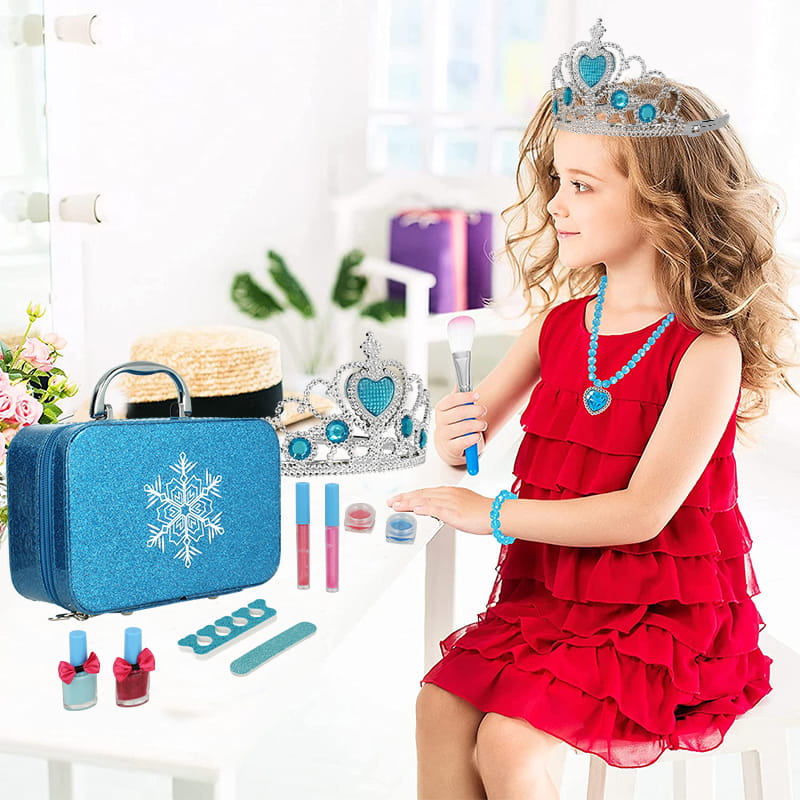 Trusa de Machiaj pentru Copii Princess Make-up idealSTORE, Include o Colectie interesanta de accesorii pentru infrumusetare, Geanta cu Maner pentru Transport, Distractia dezvolta Creativitatea si Imaginatia