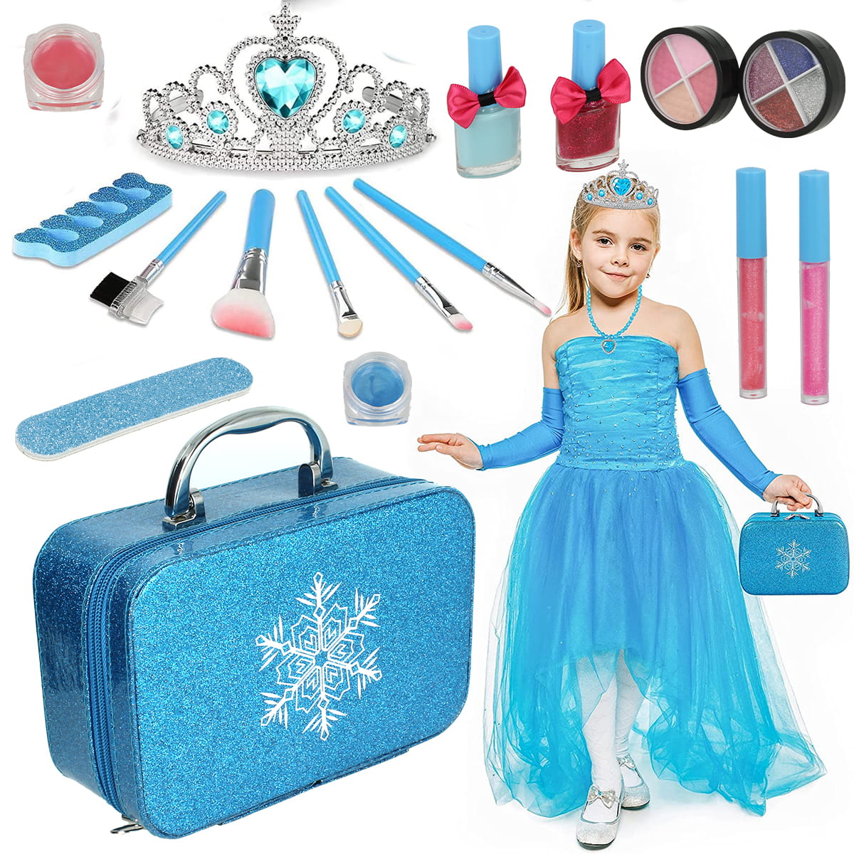Trusa de Machiaj pentru Copii Princess Make-up idealSTORE, Include o Colectie interesanta de accesorii pentru infrumusetare, Geanta cu Maner pentru Transport, Distractia dezvolta Creativitatea si Imaginatia