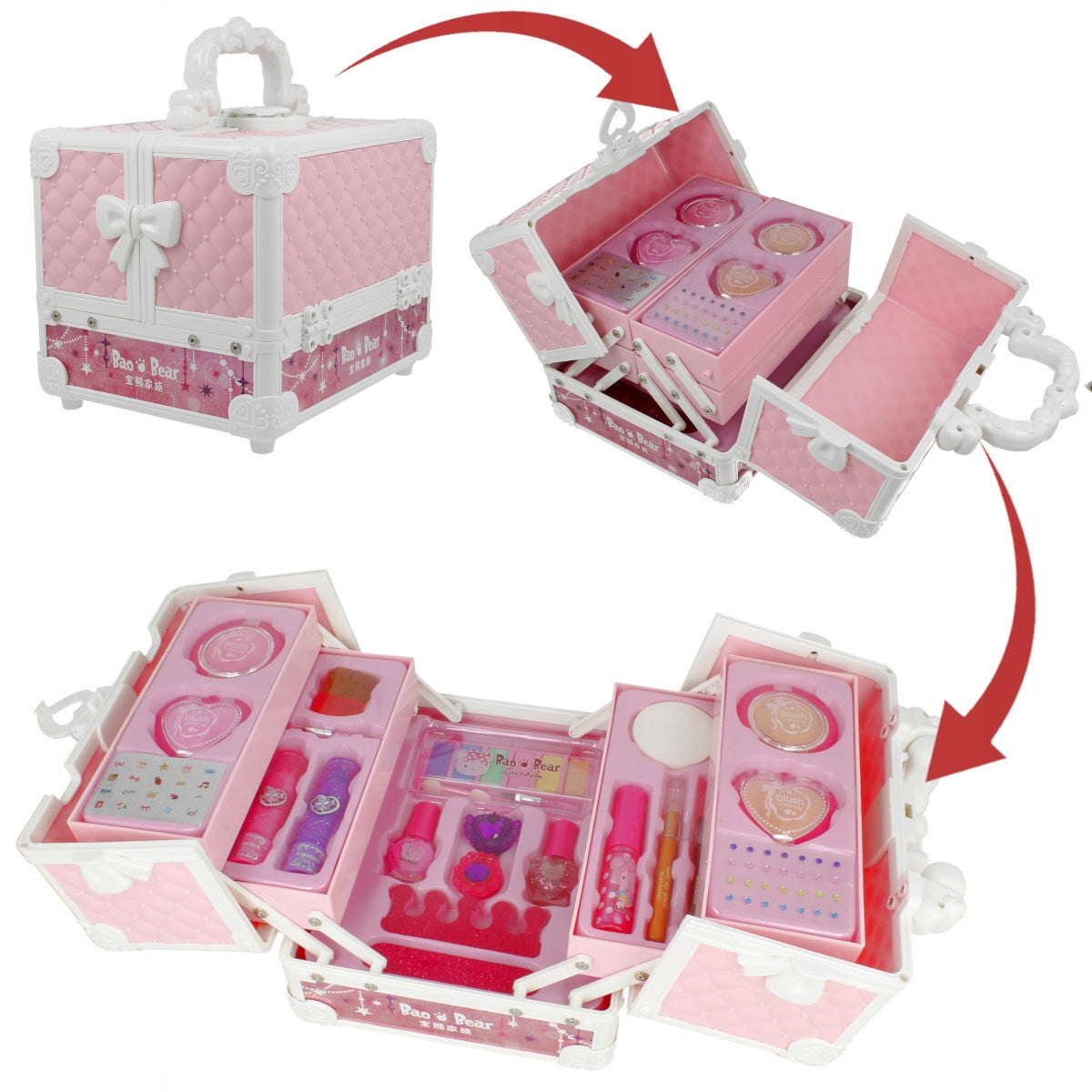 Set Make-Up & Nails LuxuryChic IdealStore, Organizata pe 3 niveluri Contine 28 de elemente de make-up, Rujuri, Farduri, Pensule, Pentru ingrijirea unghiilor Oja, Pila, Abtipilduri pentru unghii, Design inedit