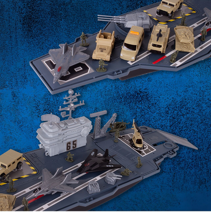 Portavion Militar de Jucarie Aircraft Carrier idealSTORE, Include 10 Soldati, Elicopter, Vehicule Militare, Tanc, Avioane, Turn de Control, Macara, Rampa Extensibila, Radare rotative 360, Barca, Design Realist