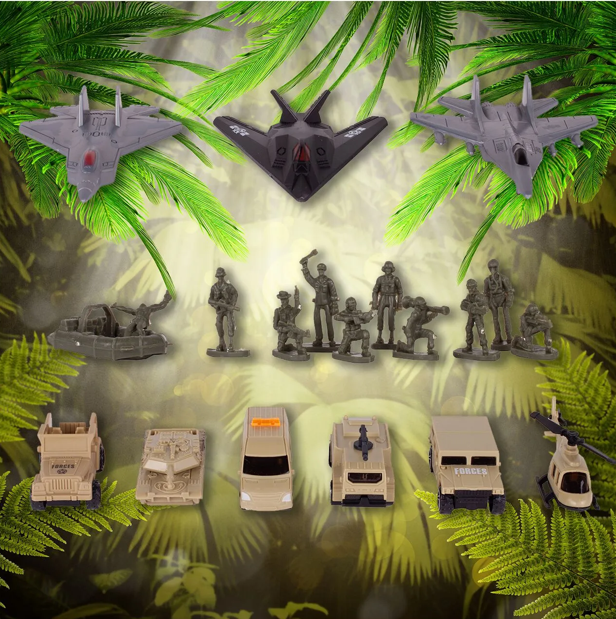 Portavion Militar de Jucarie Aircraft Carrier idealSTORE, Include 10 Soldati, Elicopter, Vehicule Militare, Tanc, Avioane, Turn de Control, Macara, Rampa Extensibila, Radare rotative 360, Barca, Design Realist