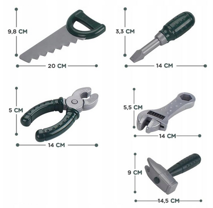 Kit Instrumente bricolaj Tool Box idealSTORE, Echipat cu o Casca reglabila de protectie, Vesta cu diferite accesorii multifunctionale, Cleste, Ciocan, Cheie, Surubelnita, Dezvolta educatia celor mici