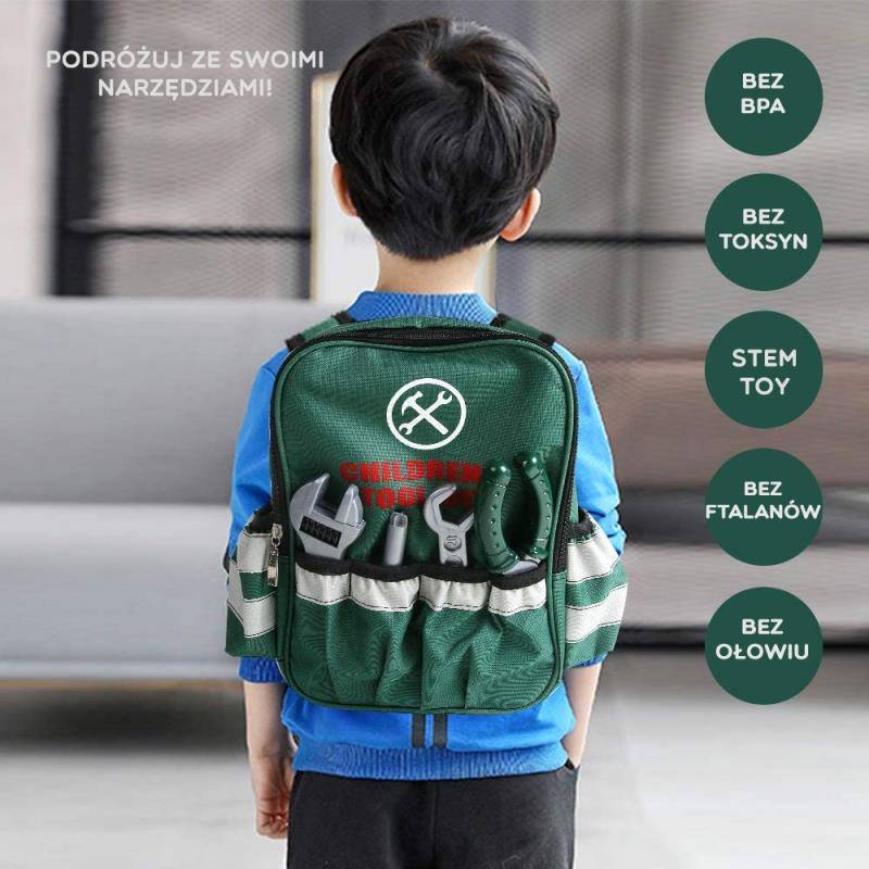 Set Creativ Instrumente de bricolaj idealSTORE CRAFTMAN'S, Dimensiuni 30 x 26 x 11 cm, Include numeroase accesorii multifunctionale, realizate din plastic, Rucsac cu buzunare pentru depozitarea uneltelor