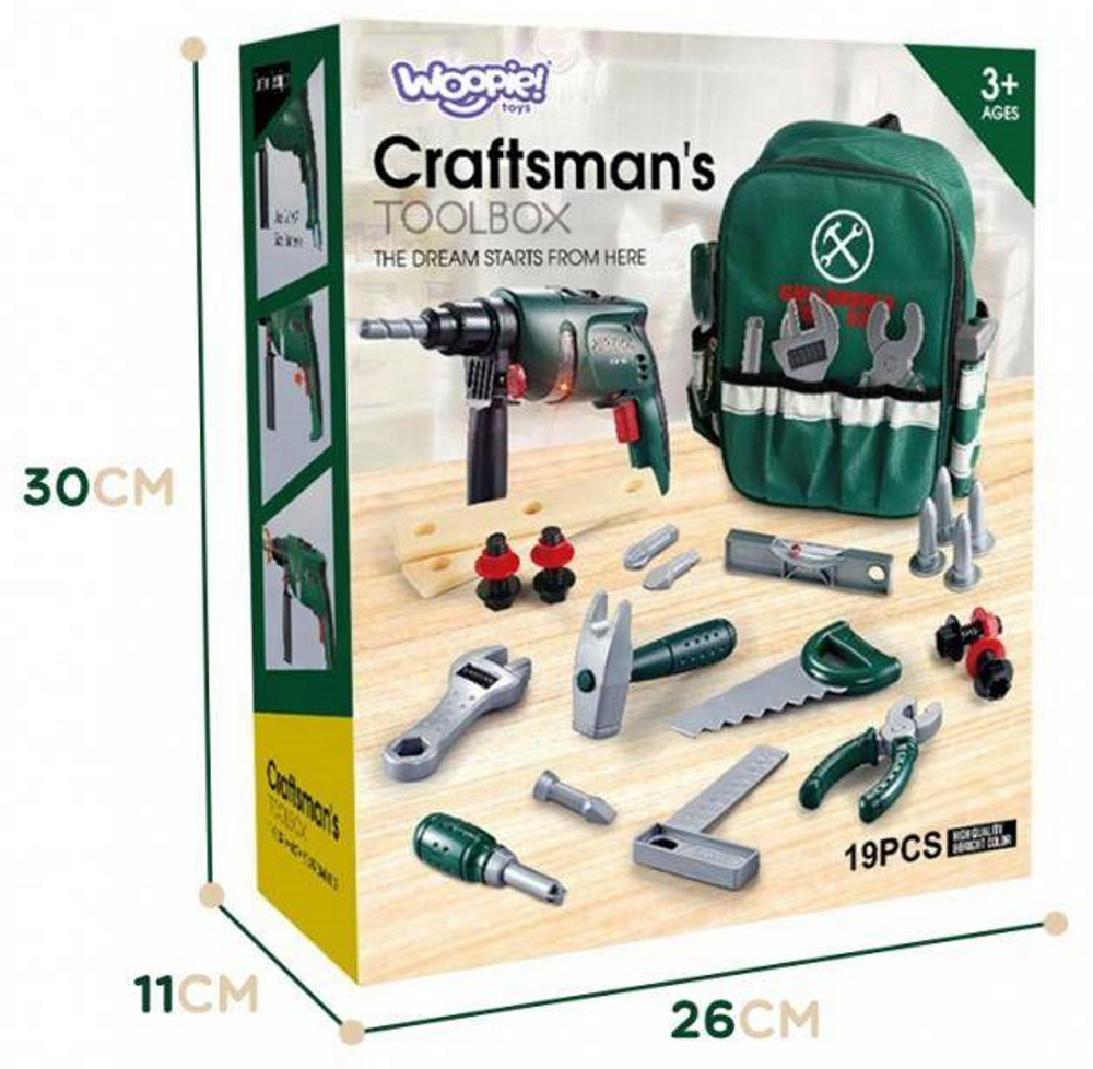 Set Creativ Instrumente de bricolaj idealSTORE CRAFTMAN'S, Dimensiuni 30 x 26 x 11 cm, Include numeroase accesorii multifunctionale, realizate din plastic, Rucsac cu buzunare pentru depozitarea uneltelor