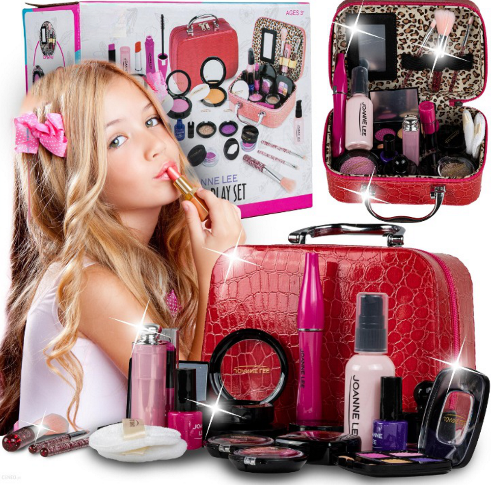 Trusa de Machiaj pentru Copii Joanne LEE idealSTORE, Include o Colectie interesant de produse cosmetice si manichiura, Depozitate intr-o Gentura cu maner si fermoar, Ajuta la Dezvoltarea Imaginatiei si Creativitatii