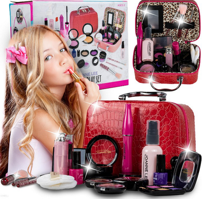 Trusa de Machiaj pentru Copii Joanne LEE idealSTORE, Include o Colectie interesant de produse cosmetice si manichiura, Depozitate intr-o Gentura cu maner si fermoar, Ajuta la Dezvoltarea Imaginatiei si Creativitatii