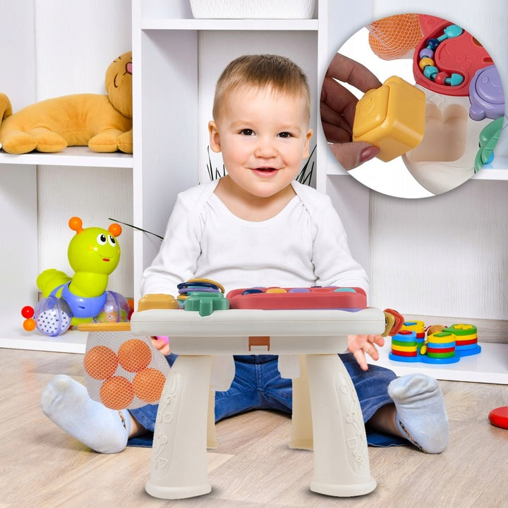 Masuta Interactiva Singing Elephants idealSTORE, cu Sunete, Diverse Melodii, Taste cu Pian, Cos de Baschet cu Mingii, Volum Reglabil, Diferite Activitati