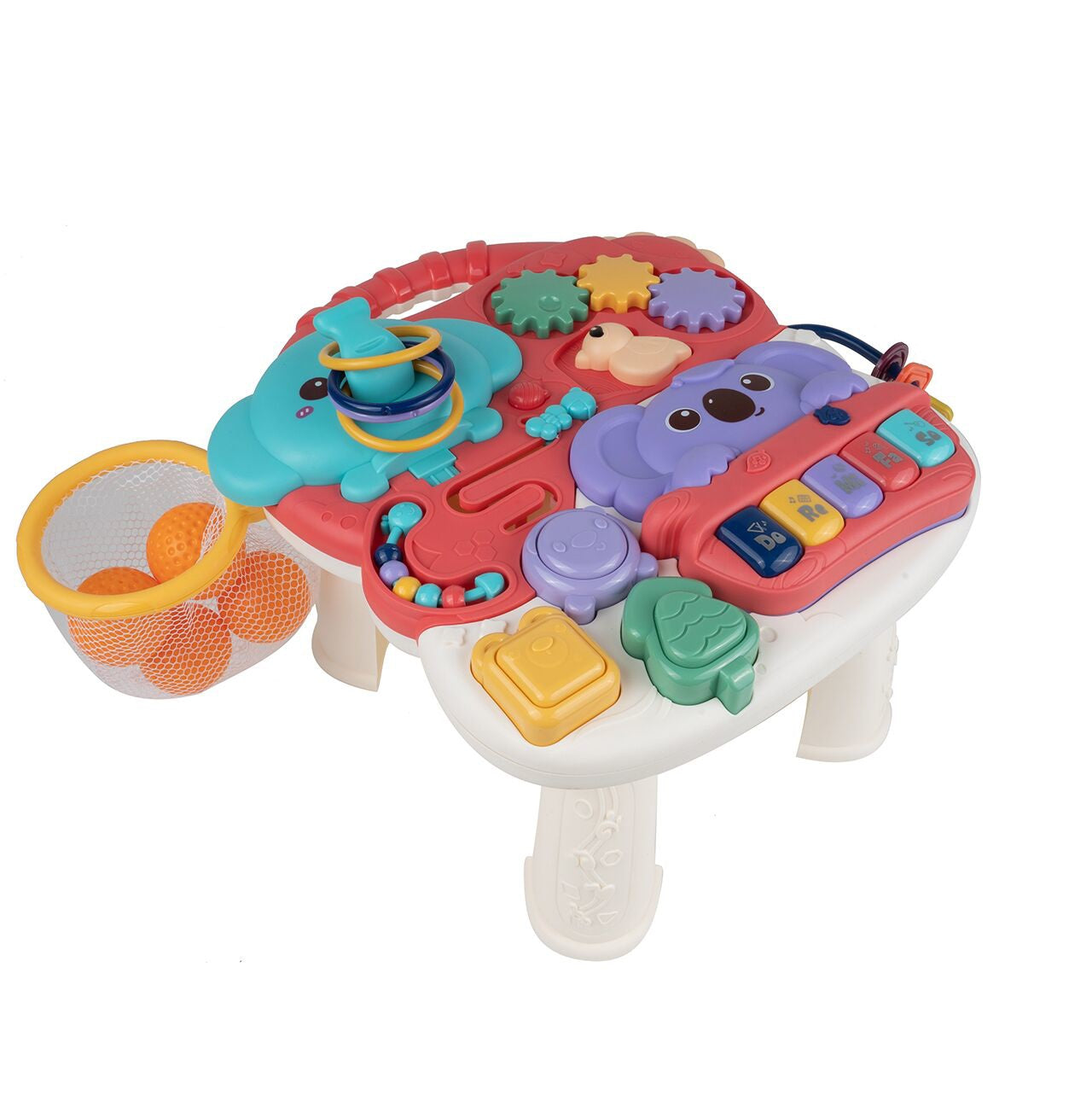 Masuta Interactiva Singing Elephants idealSTORE, cu Sunete, Diverse Melodii, Taste cu Pian, Cos de Baschet cu Mingii, Volum Reglabil, Diferite Activitati