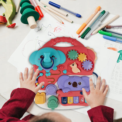 Masuta Interactiva Singing Elephants idealSTORE, cu Sunete, Diverse Melodii, Taste cu Pian, Cos de Baschet cu Mingii, Volum Reglabil, Diferite Activitati