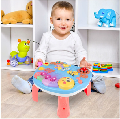 Masuta Educativa 2in1 pentru Bebelusi ZumZum idealSTORE, Accesorizat cu un panou detasabil interactiv cu lumini si sunete, Elemente mobile din panou, Control volum, Capacitatea de a opri vocea, Ajuta la dezvoltarea vazului si auzului