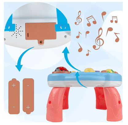 Masuta Educativa 2in1 pentru Bebelusi ZumZum idealSTORE, Accesorizat cu un panou detasabil interactiv cu lumini si sunete, Elemente mobile din panou, Control volum, Capacitatea de a opri vocea, Ajuta la dezvoltarea vazului si auzului