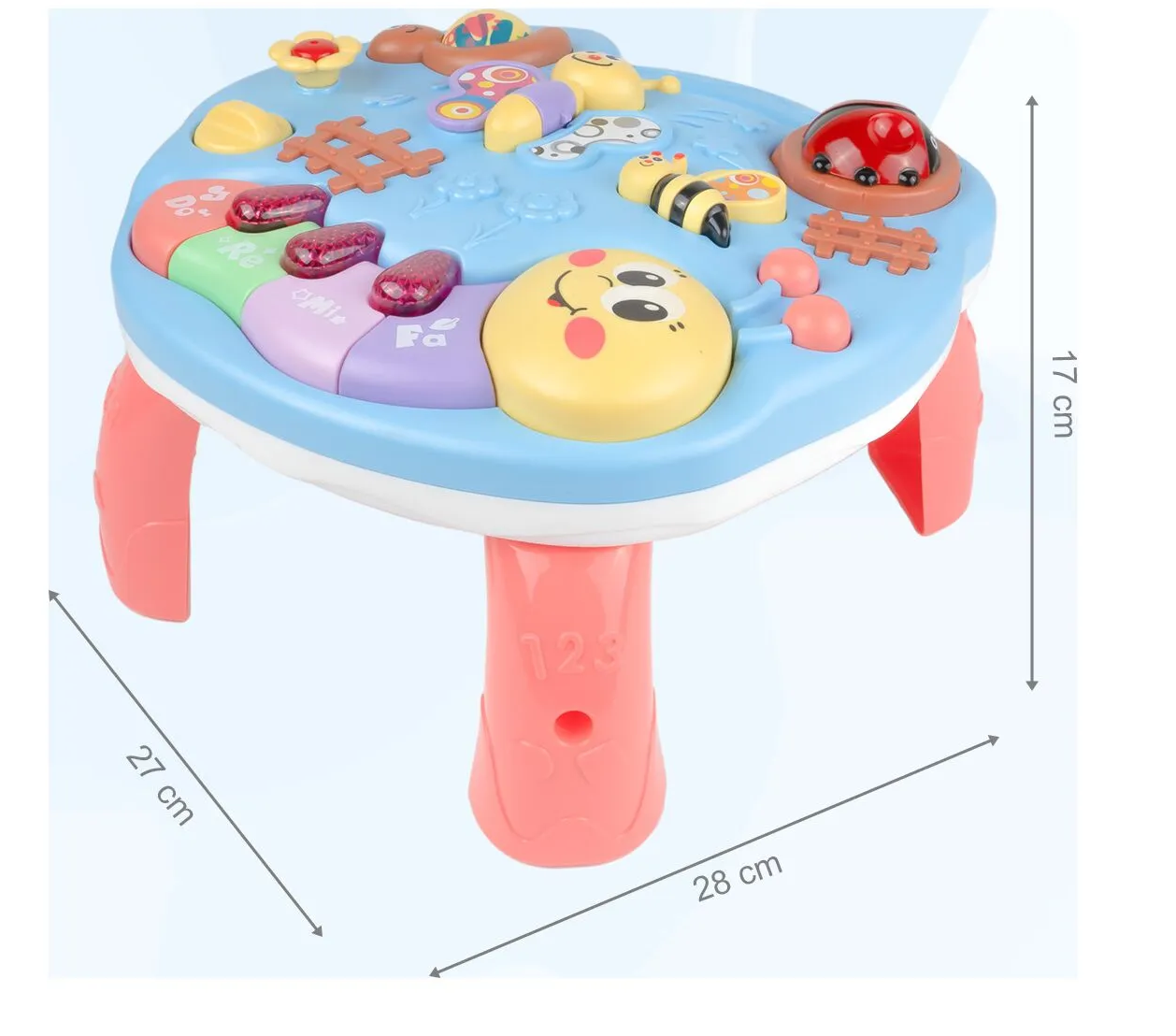 Masuta Educativa 2in1 pentru Bebelusi ZumZum idealSTORE, Accesorizat cu un panou detasabil interactiv cu lumini si sunete, Elemente mobile din panou, Control volum, Capacitatea de a opri vocea, Ajuta la dezvoltarea vazului si auzului