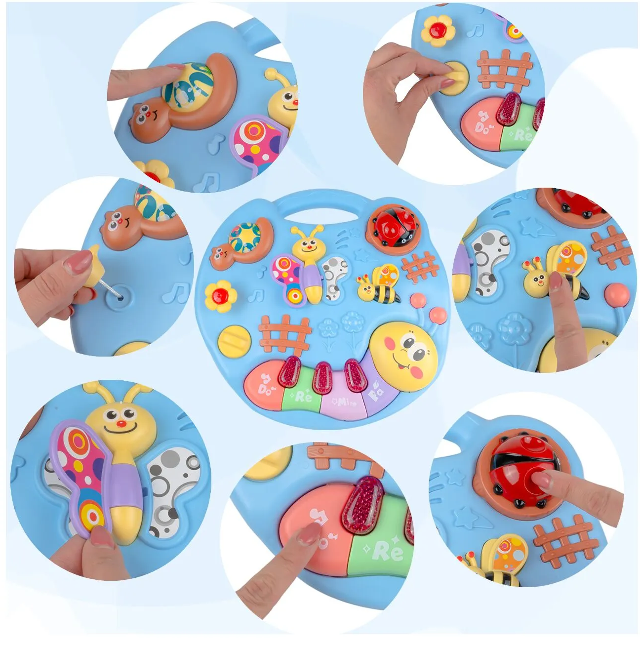 Masuta Educativa 2in1 pentru Bebelusi ZumZum idealSTORE, Accesorizat cu un panou detasabil interactiv cu lumini si sunete, Elemente mobile din panou, Control volum, Capacitatea de a opri vocea, Ajuta la dezvoltarea vazului si auzului