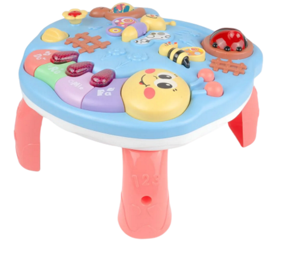 Masuta Educativa 2in1 pentru Bebelusi ZumZum idealSTORE, Accesorizat cu un panou detasabil interactiv cu lumini si sunete, Elemente mobile din panou, Control volum, Capacitatea de a opri vocea, Ajuta la dezvoltarea vazului si auzului