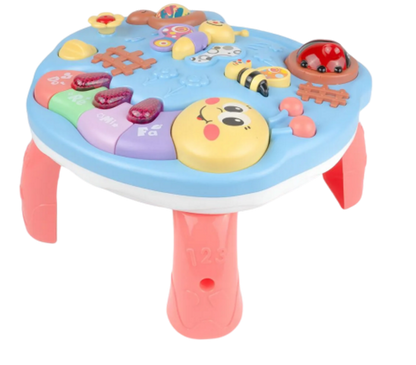 Masuta Educativa 2in1 pentru Bebelusi ZumZum idealSTORE, Accesorizat cu un panou detasabil interactiv cu lumini si sunete, Elemente mobile din panou, Control volum, Capacitatea de a opri vocea, Ajuta la dezvoltarea vazului si auzului