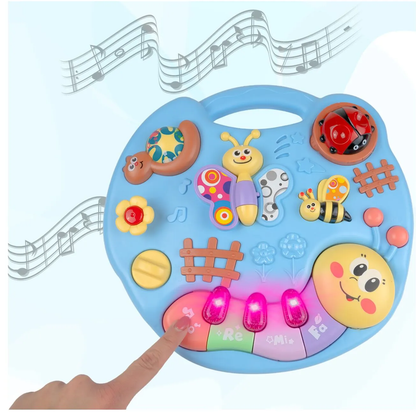 Masuta Educativa 2in1 pentru Bebelusi ZumZum idealSTORE, Accesorizat cu un panou detasabil interactiv cu lumini si sunete, Elemente mobile din panou, Control volum, Capacitatea de a opri vocea, Ajuta la dezvoltarea vazului si auzului