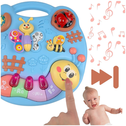 Masuta Educativa 2in1 pentru Bebelusi ZumZum idealSTORE, Accesorizat cu un panou detasabil interactiv cu lumini si sunete, Elemente mobile din panou, Control volum, Capacitatea de a opri vocea, Ajuta la dezvoltarea vazului si auzului