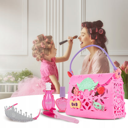 Poseta Make up Taste Fashion idealSTORE, Include O Multime de elemente pentru Infrumusetare, Ondulator, Oja, Perie de Par, Geanta de Plastic Flexibila cu Maner, Creeaza o lume a basmului prin jocul de rol