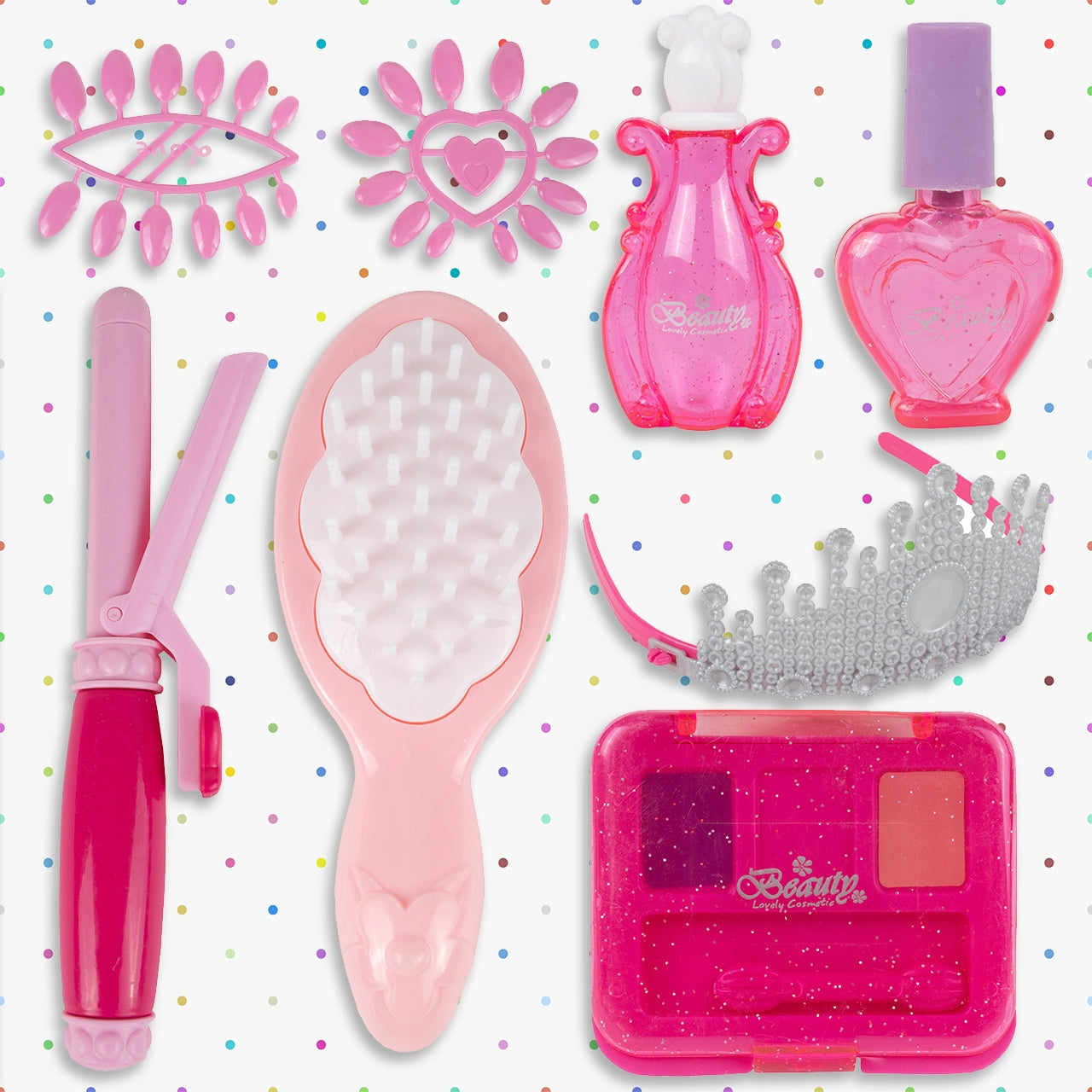 Poseta Make up Taste Fashion idealSTORE, Include O Multime de elemente pentru Infrumusetare, Ondulator, Oja, Perie de Par, Geanta de Plastic Flexibila cu Maner, Creeaza o lume a basmului prin jocul de rol