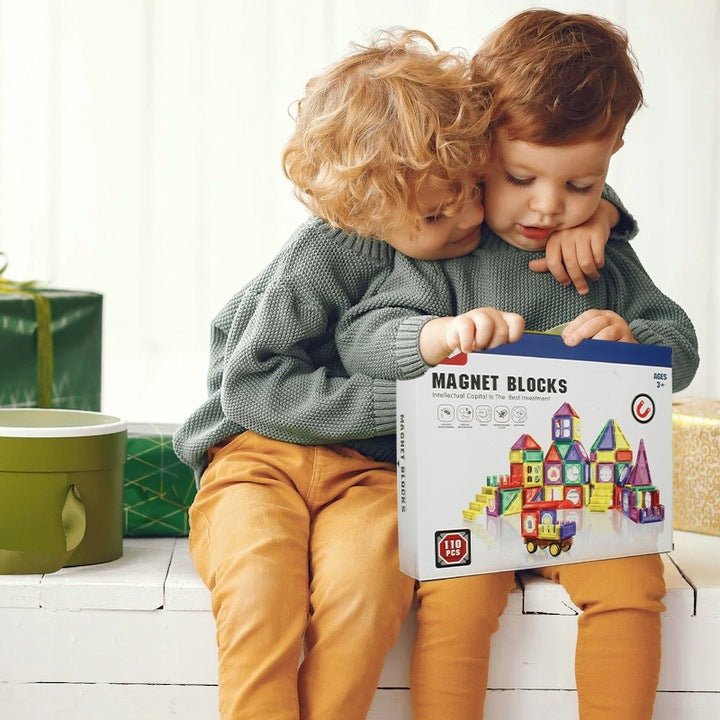 Set Inteligent de Constructie Intellectual Magnets 3D idealSTORE, Include 110 de Elemente Magnetice Multicolore, Sasiu Pentru Vehicul, Posibilitatea de a Creea Diferite Forme, Educativ- Creativ, Magneti Neodim