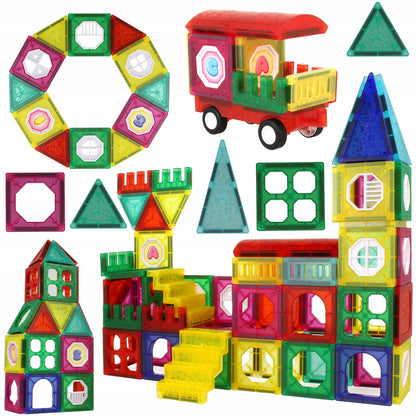 Set Inteligent de Constructie Intellectual Magnets 3D idealSTORE, Include 110 de Elemente Magnetice Multicolore, Sasiu Pentru Vehicul, Posibilitatea de a Creea Diferite Forme, Educativ- Creativ, Magneti Neodim