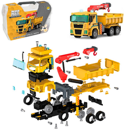Set De Constructie Educativ Camion cu Macara Hercules idealSTORE, Include 104 Piese de Construit, Efecte de Iluminare, Alimentare pe Baterii, Dezvolta Imaginatia, Precum Si Abilitatile Motorii