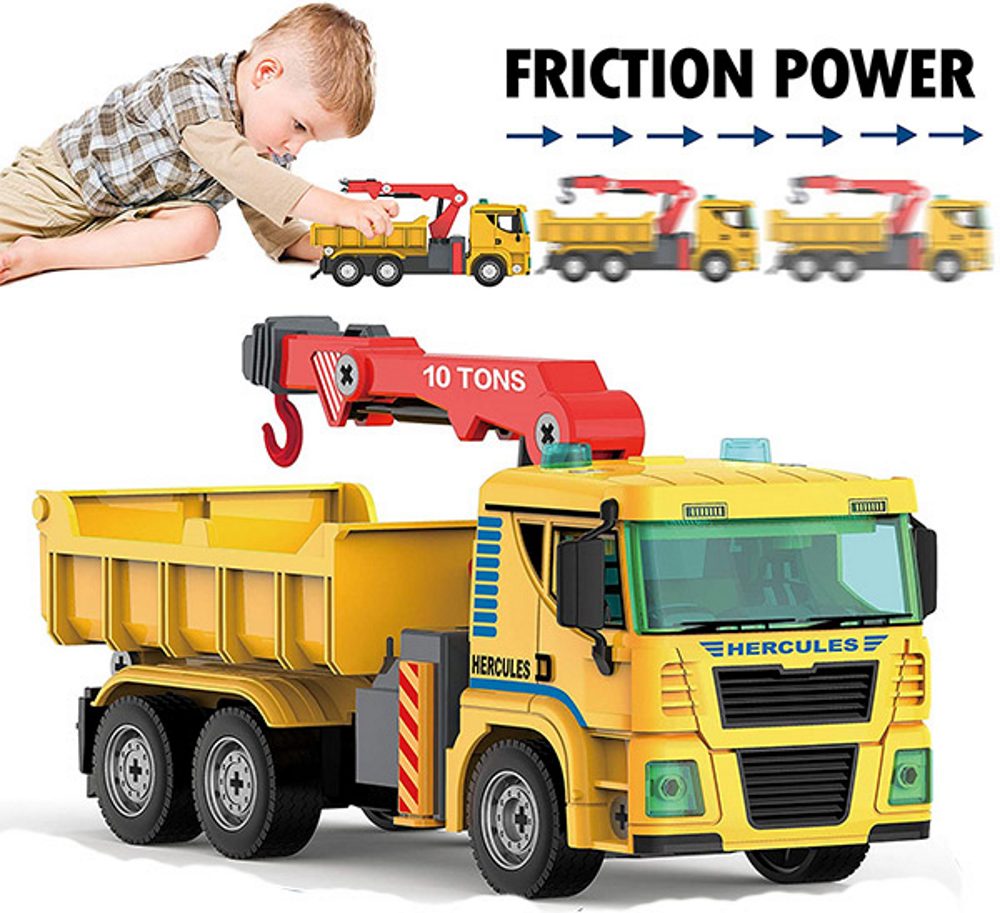 Set De Constructie Educativ Camion cu Macara Hercules idealSTORE, Include 104 Piese de Construit, Efecte de Iluminare, Alimentare pe Baterii, Dezvolta Imaginatia, Precum Si Abilitatile Motorii