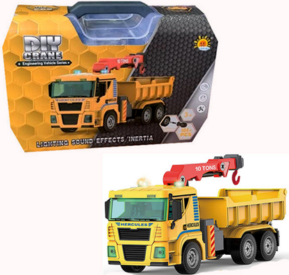 Set De Constructie Educativ Camion cu Macara Hercules idealSTORE, Include 104 Piese de Construit, Efecte de Iluminare, Alimentare pe Baterii, Dezvolta Imaginatia, Precum Si Abilitatile Motorii