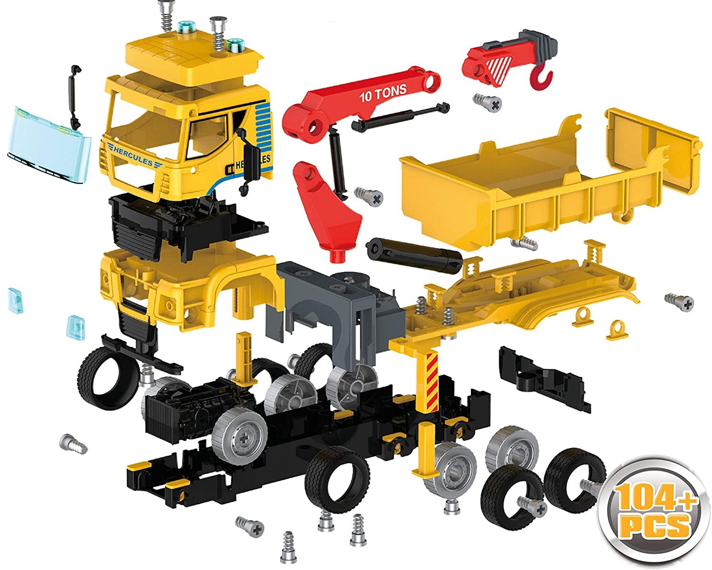 Set De Constructie Educativ Camion cu Macara Hercules idealSTORE, Include 104 Piese de Construit, Efecte de Iluminare, Alimentare pe Baterii, Dezvolta Imaginatia, Precum Si Abilitatile Motorii