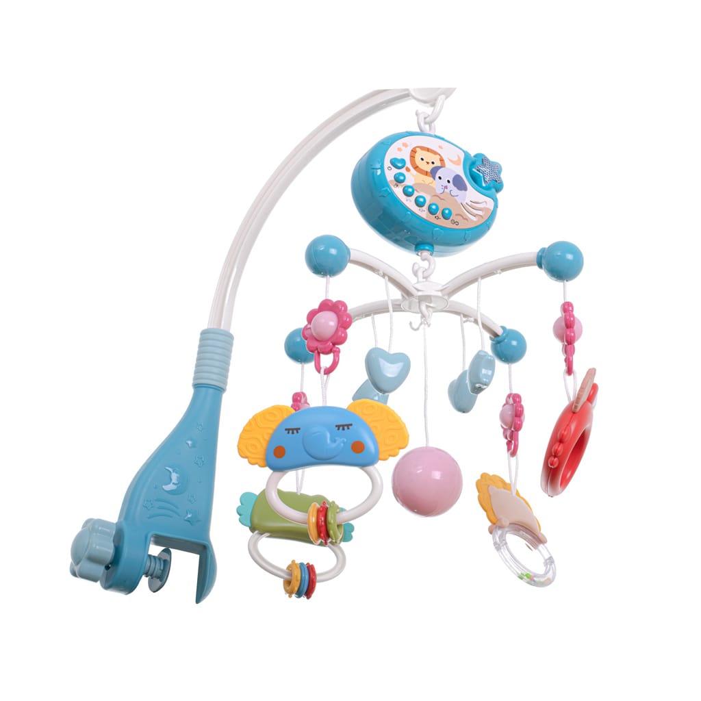 Carusel multifunctional pentru patut: Cantece leagan, Proiectie Imagini, Rotire 360 grade si Telecomanda - Albastru