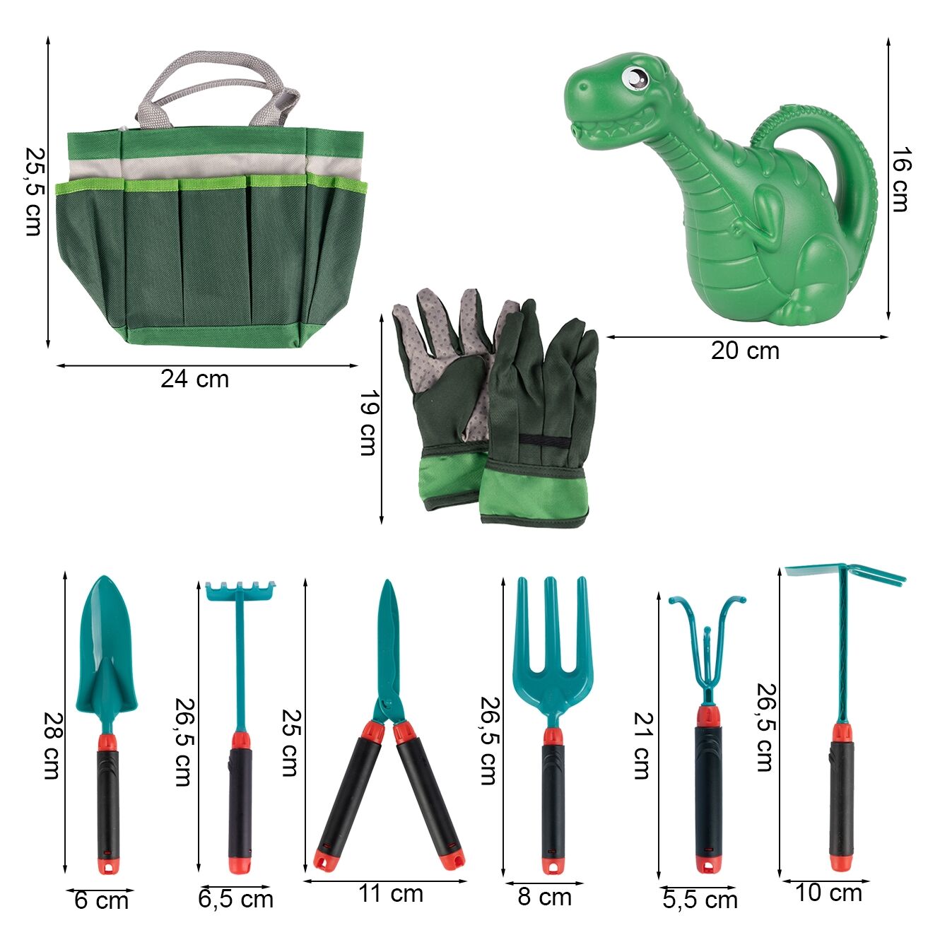 Set de Gradina Pentru Copii idealSTORE Little Gardener, Include 9 Accesorii de Gradinarit, Foarfeca, Sapa, Grebla, Manusi, Cultivator, Geanta pentru Depozitare Cadou, Dezvolta Abilitatile Manuale, Imaginatia, Creativitatea