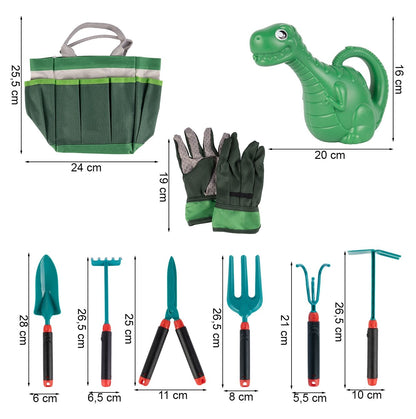 Set de Gradina Pentru Copii idealSTORE Little Gardener, Include 9 Accesorii de Gradinarit, Foarfeca, Sapa, Grebla, Manusi, Cultivator, Geanta pentru Depozitare Cadou, Dezvolta Abilitatile Manuale, Imaginatia, Creativitatea